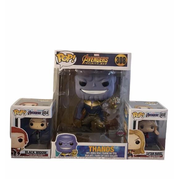 funko pop lot Of 3 Black Widow Captain Marvel & Thanos